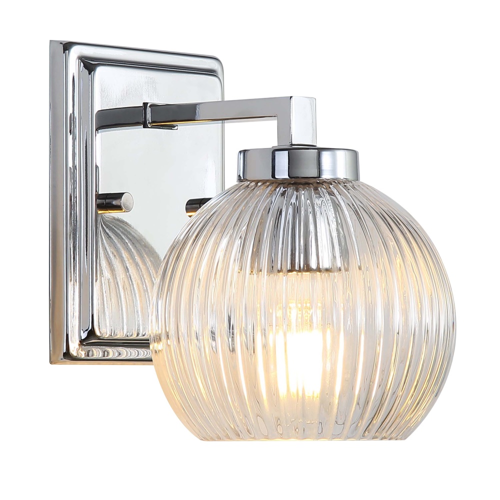 Yep by Golden Lighting Elliott 1-light Vanity in Chrome and Clear Ribbed Glass
